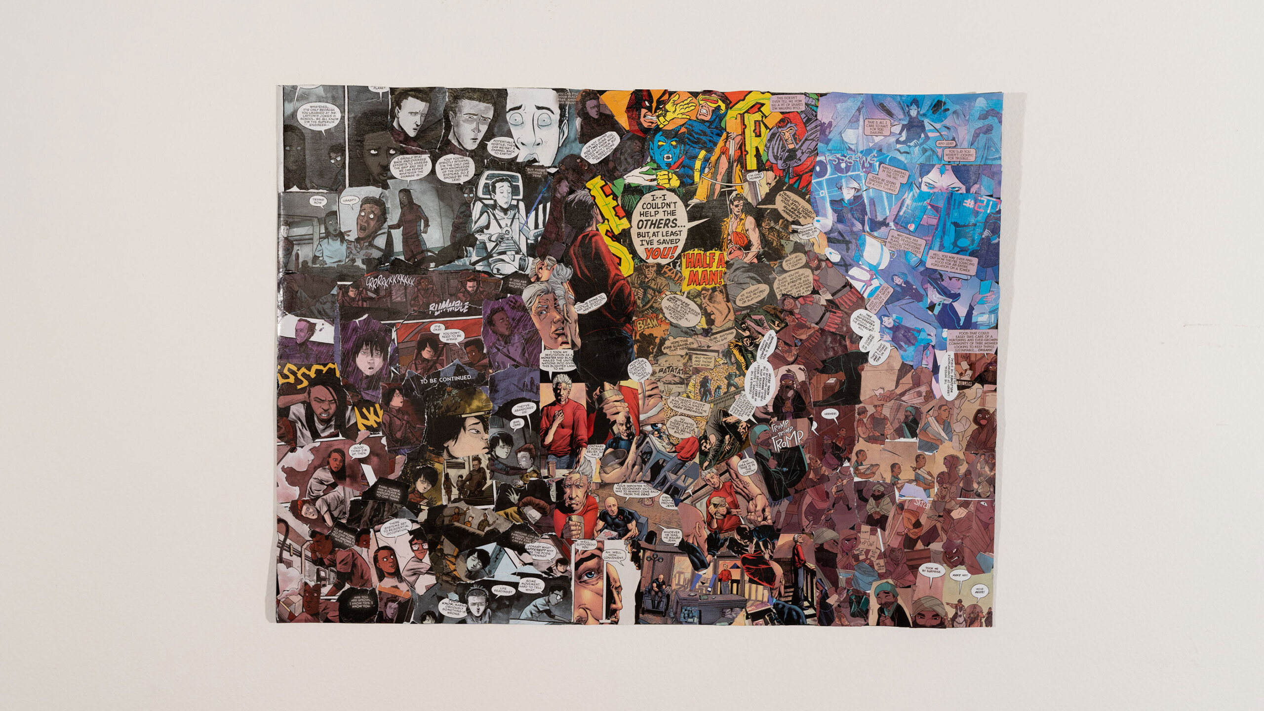 A vibrant collage composed of various comic book panels, showcasing an array of characters, action scenes, and dialogue bubbles. The collage features a blend of...