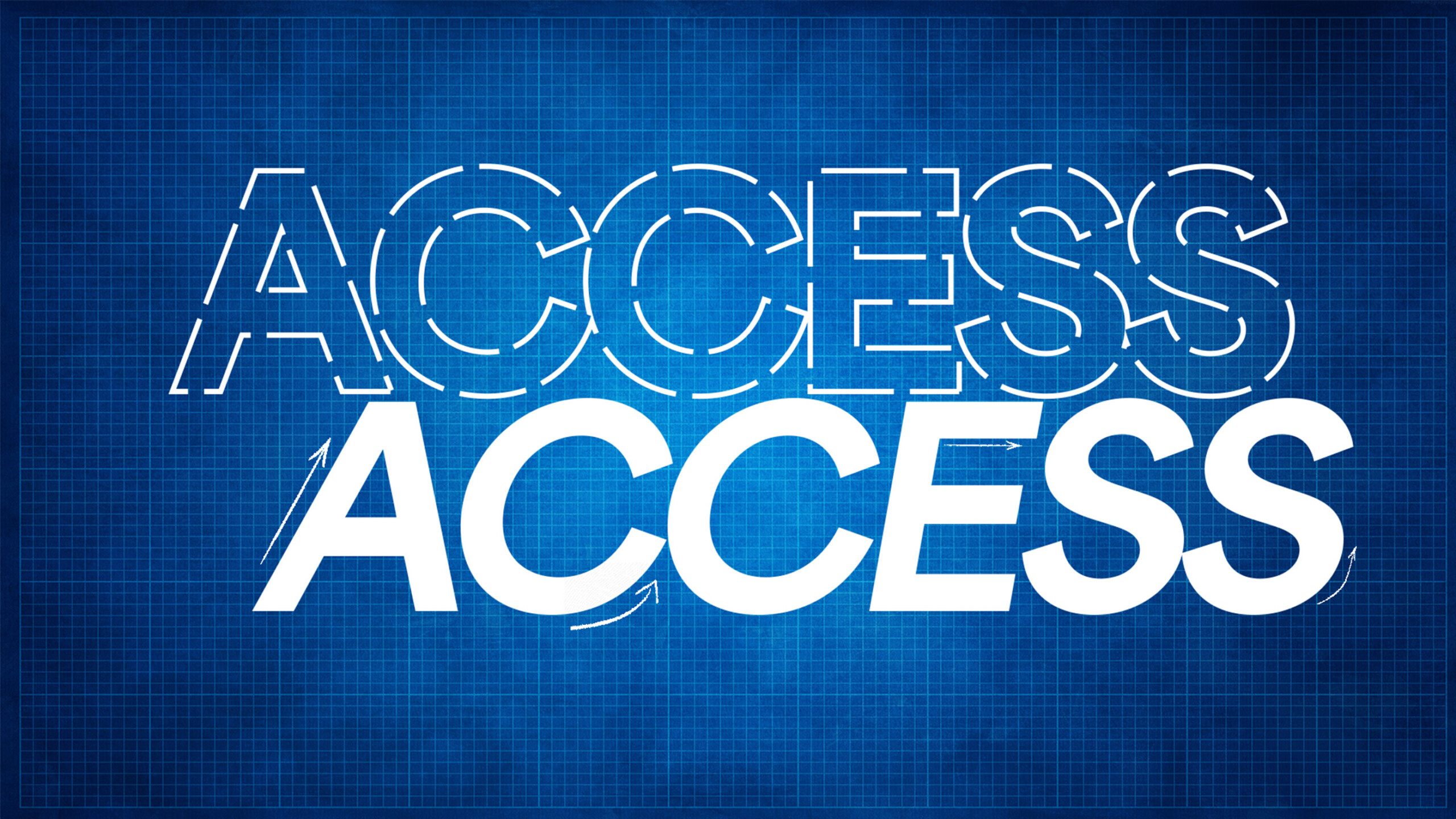 Graphic with stylized white text ACCESS overlaid on a blue grid background.