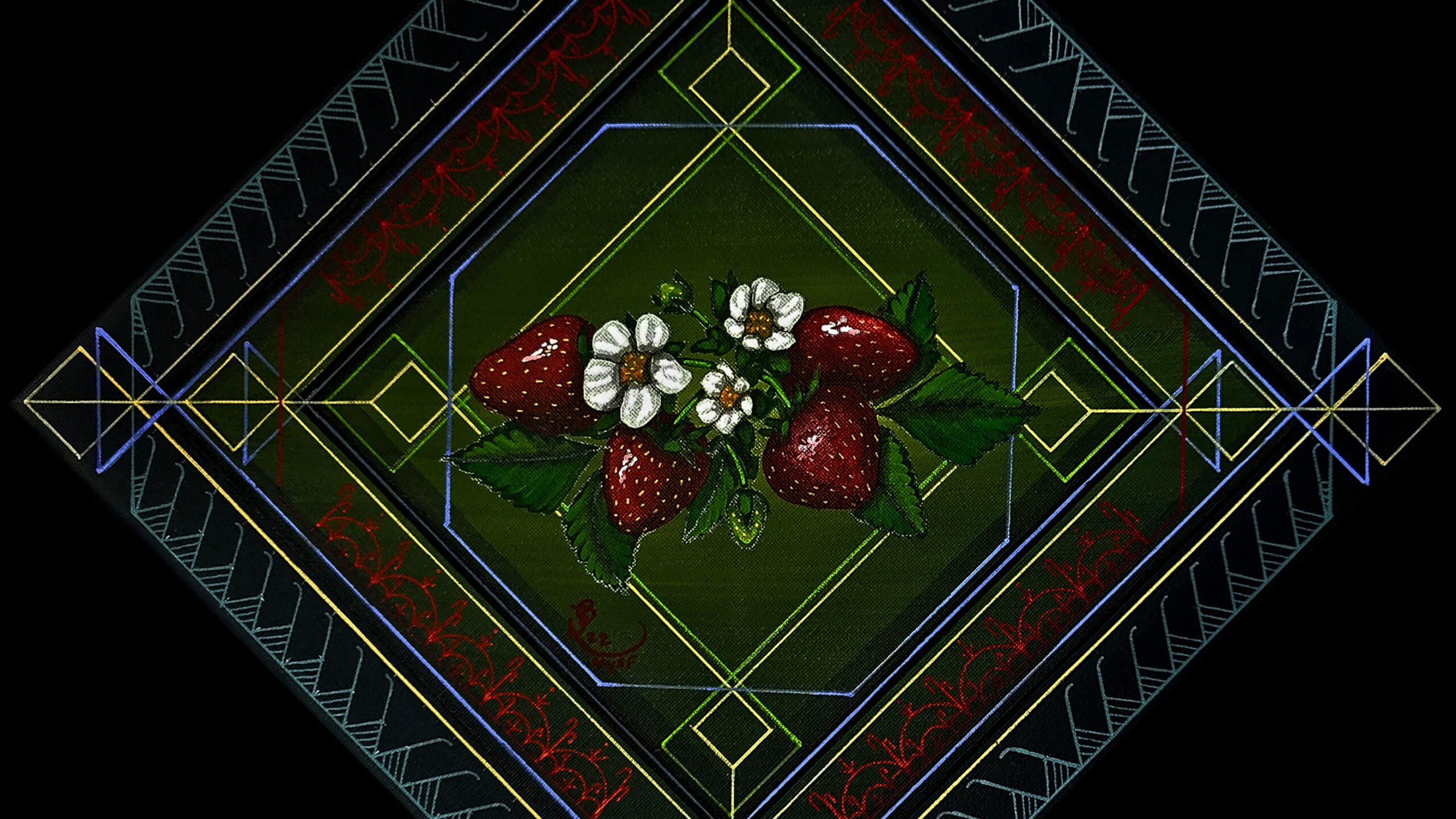 A vibrant and artistic depiction of cardinals in a stained glass-inspired style. Dominating the scene, a red cardinal is depicted mid-flight, showcasing its detailed...