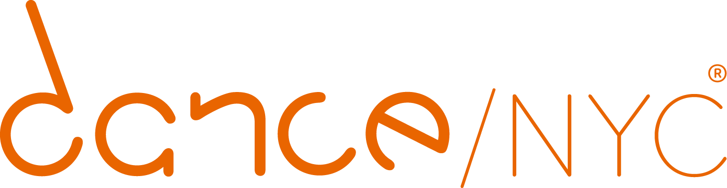A orange logo with the text dance/NYC in a stylized lowercase font.