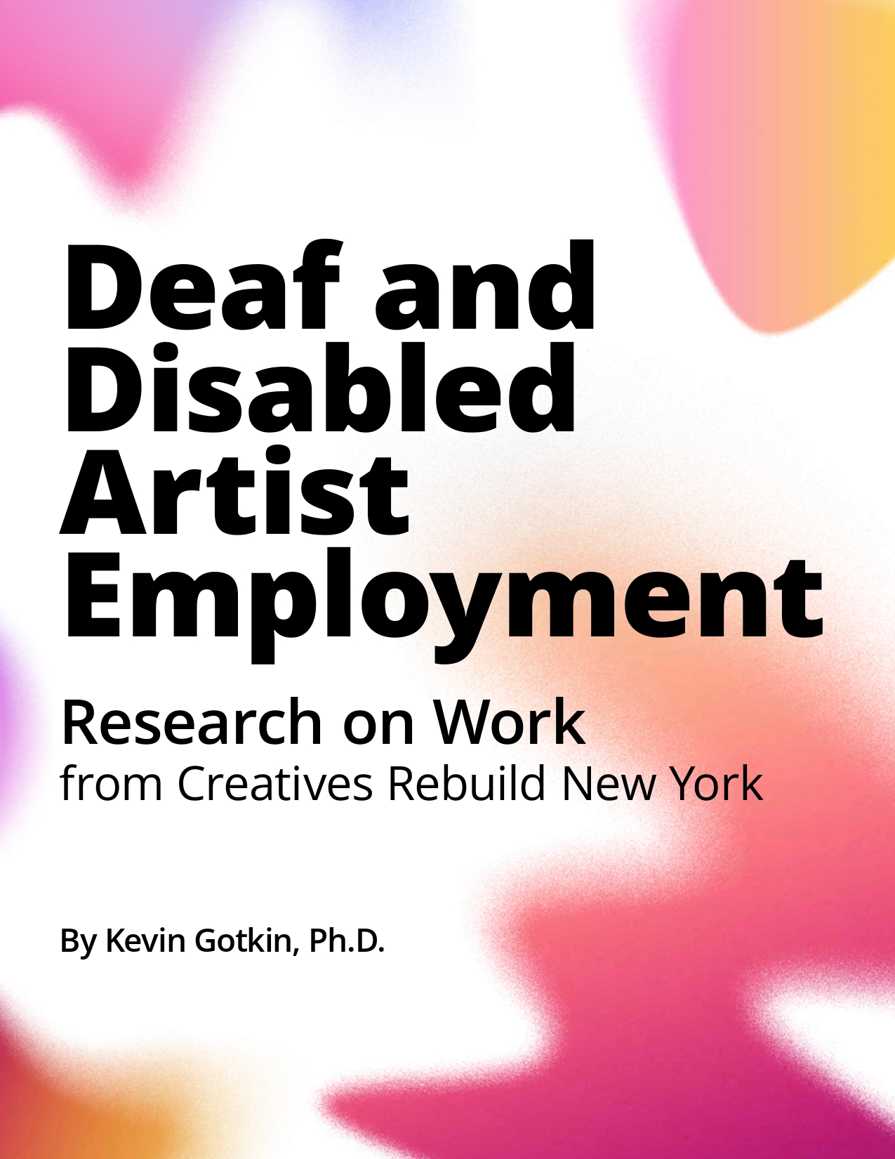 The cover of a report features rounded shapes that blend into the white background, like tests of spray paint in warm reds and oranges to cooler blues and purples....